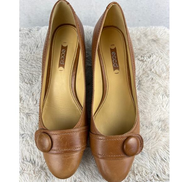 Ecco Durango Slip On Wedge Shoes Almond Toe Whiskey Leather Size 39 Comfort - Picture 7 of 10